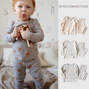 丹麦风儿童家居服磨毛纯棉印花男童套装春秋保暖女童衣服宝宝睡衣