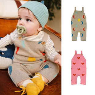 儿童背带裤2026新款春秋男女童宝宝百搭卡通针织背带裤开档长裤