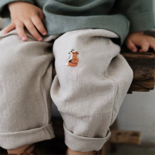 宝宝防蚊裤 男童棉麻长裤 子空调裤 儿童松紧腰薄裤 中小童纯色休闲裤