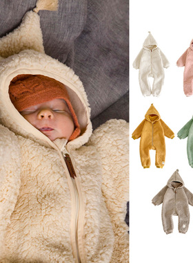 婴幼童摇粒绒爬服柔软保暖2024丹麦miniature宝宝外穿连帽连体衣