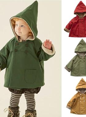 儿童外套2024欧美秋冬保暖新款男女宝宝户外服加绒风衣