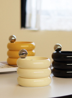 可旋转首饰收纳盒多层黄色白色金属柄卧室衣帽间首饰陶瓷小饰品盒