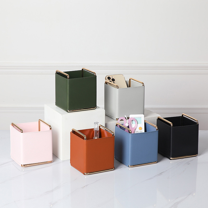 笔筒化妆刷皮质ins北欧桌面收纳