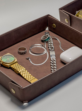 可折叠收纳高档酒店家居礼品pu皮革饰品零钱钥匙杂物置物托盘