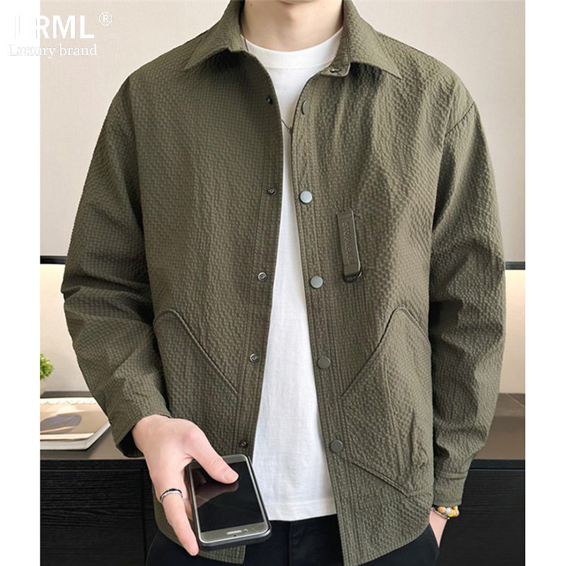 外套男春秋季2025新款潮牌高级设计感翻领简约时尚百搭修身夹克