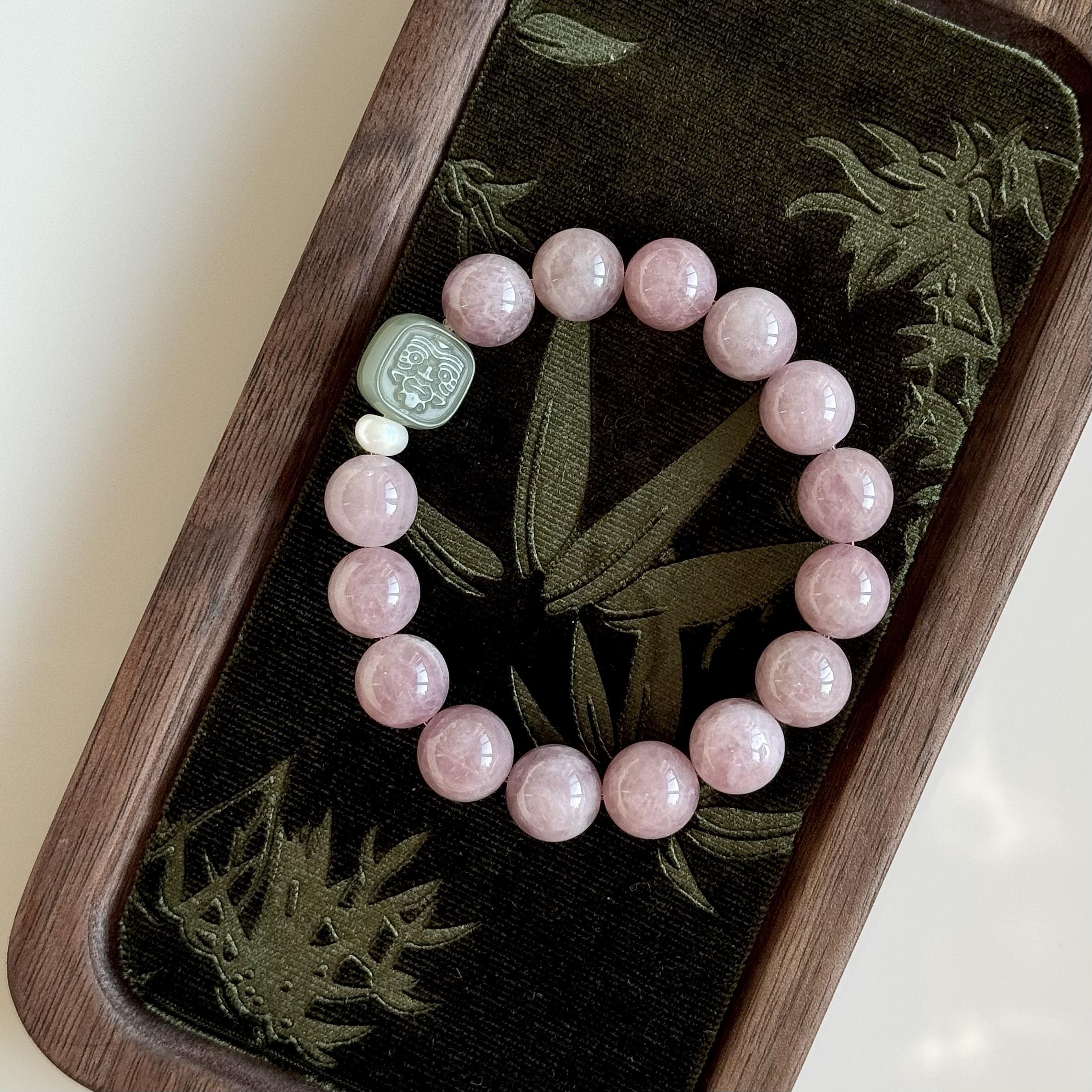 【赐福】转运招财~天然老矿紫麻粉水晶+扎吉拉姆和田玉牌手链手串