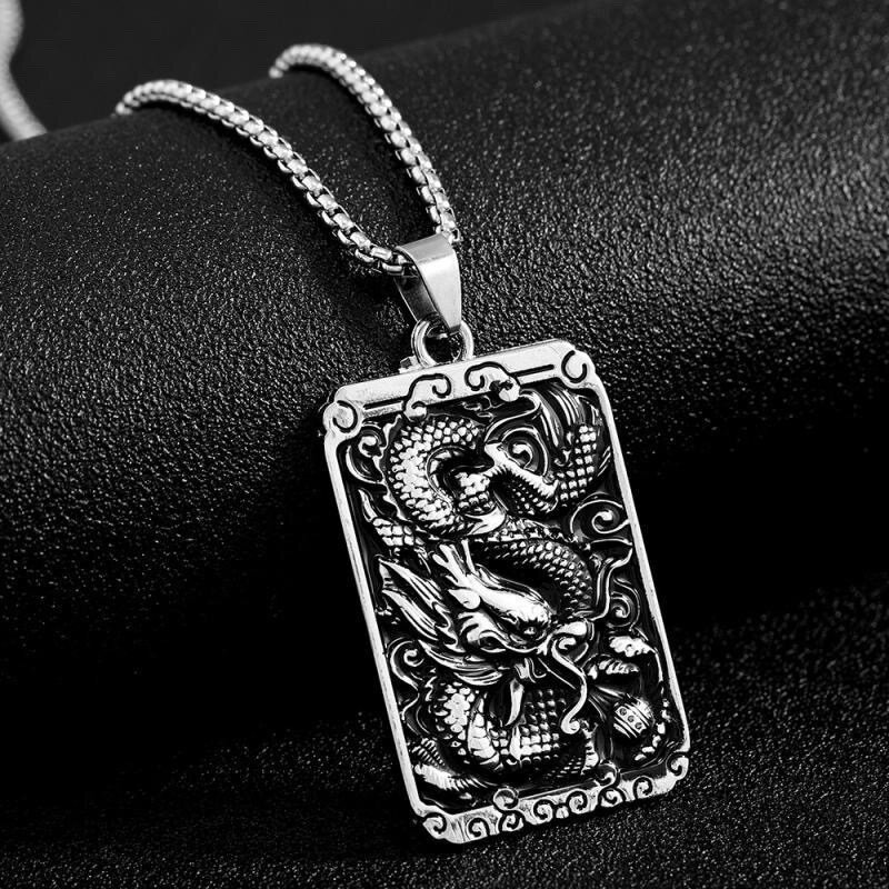 国潮十二生肖中国龙项链男合金吊坠霸气镶钻嘻哈民族风毛衣链配饰