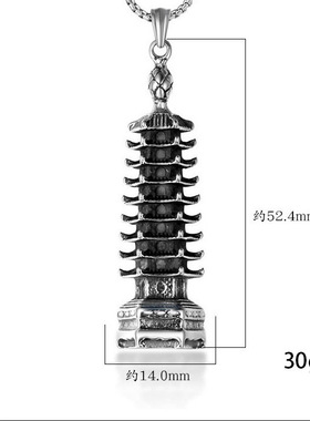 2023复古个性六角宝塔男士项链时尚仿古做旧钛钢吊坠项链挂件摆件