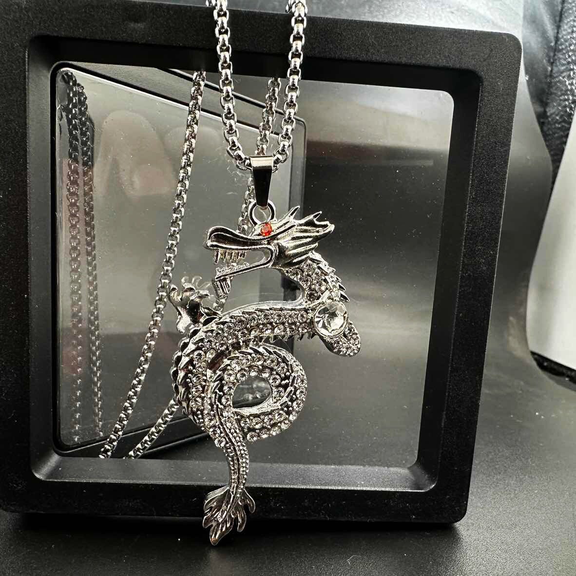 国潮十二生肖中国龙项链男合金吊坠霸气镶钻嘻哈民族风毛衣链配饰