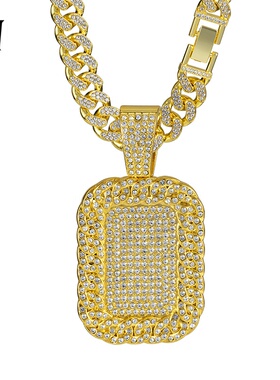 欧美嘻哈项链合金满钻军牌吊坠古巴项链个性夸张潮男饰品跨境工厂