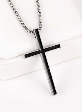 跨境欧美复古黑色滴油十字架项链男个性简约长款吊坠挂件配饰潮女
