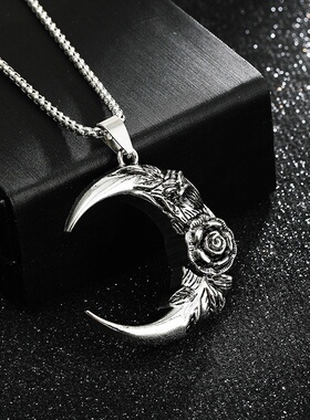 时尚个性小众暗黑风玫瑰月亮合金吊坠项链挂坠月牙配饰锁骨链毛衣