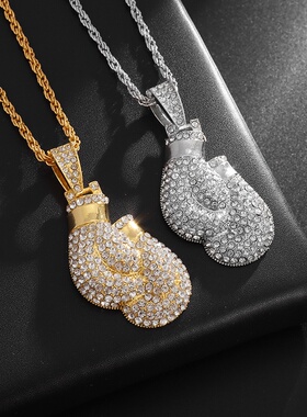 欧美嘻哈个性boxing gloves拳击手套吊坠铜镶锆石潮人hiphop项链