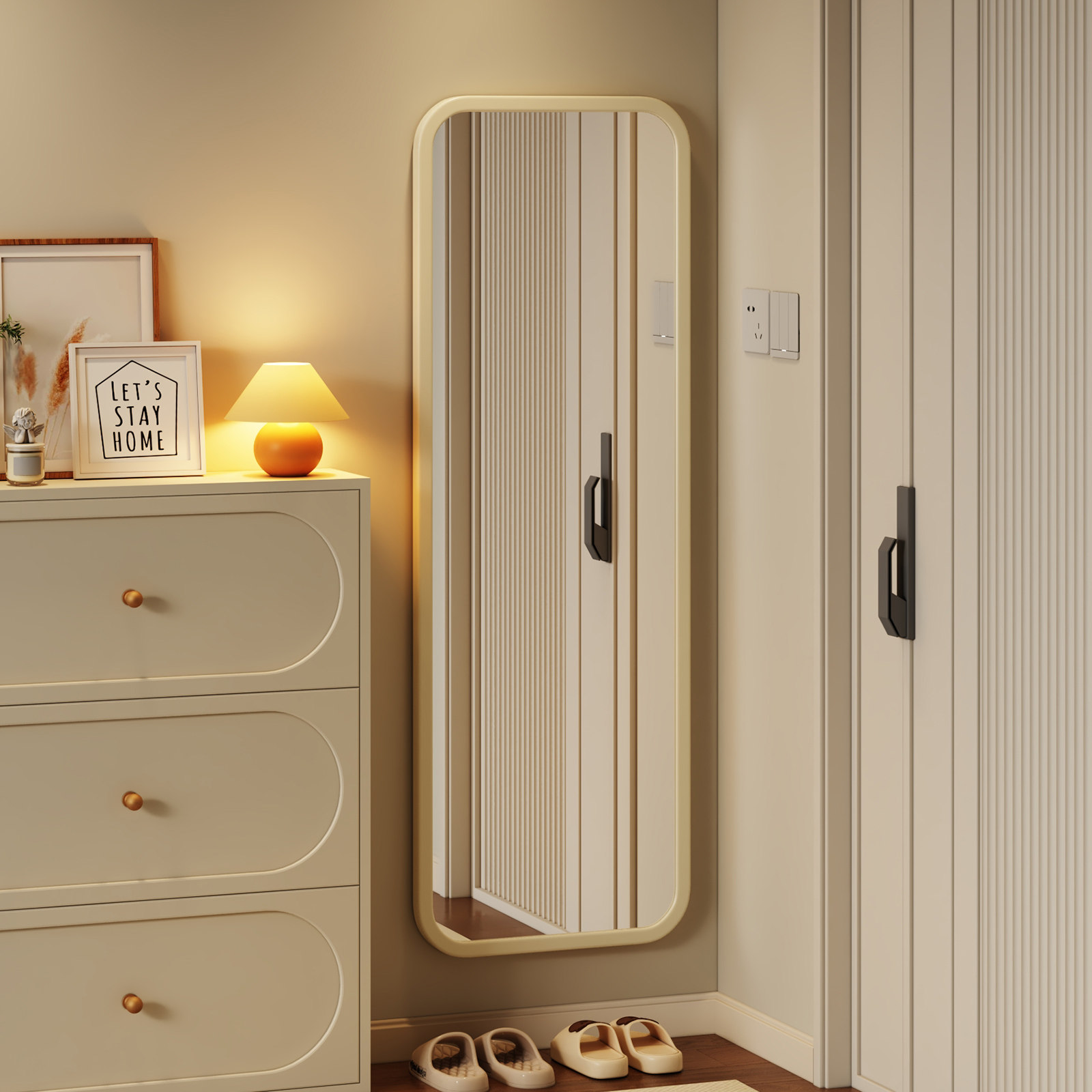 全身镜落地壁挂式家用穿衣镜实木现代简易化妆贴墙衣帽架试衣镜子