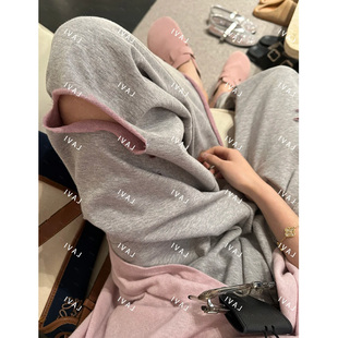 复古设计感灰色阔腿裤 ins潮 女春夏2025新款 宽松直筒休闲百搭长裤