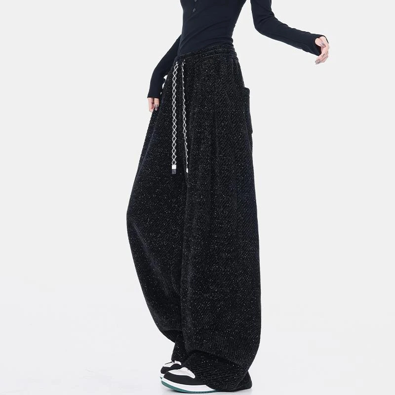 黑色满天星垂感抽绳休闲裤秋冬季