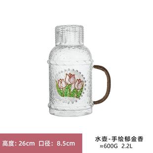 耐高温玻璃杯家用凉水开水客厅果茶壶冰箱装 复古冷水壶套装 水泡茶