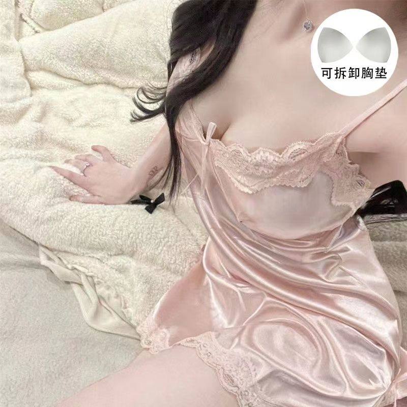 纯欲风冰丝v领吊带睡裙女2026年新薄款高级性感蕾丝边家居服夏季,女士内衣/男士内衣/家居服,睡裙,淘宝优惠券,粉丝福利购,淘宝优惠卷