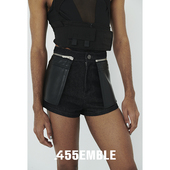 原创设计 热裤 可拆卸皮革装 夏季 455EMBLE 短裤 饰短裤 皮裤 酷飒风