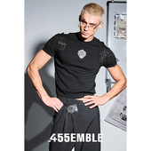 455emble夏秋新款 t恤 短袖 镂空提花拼接针织上衣针织短袖 针织衫