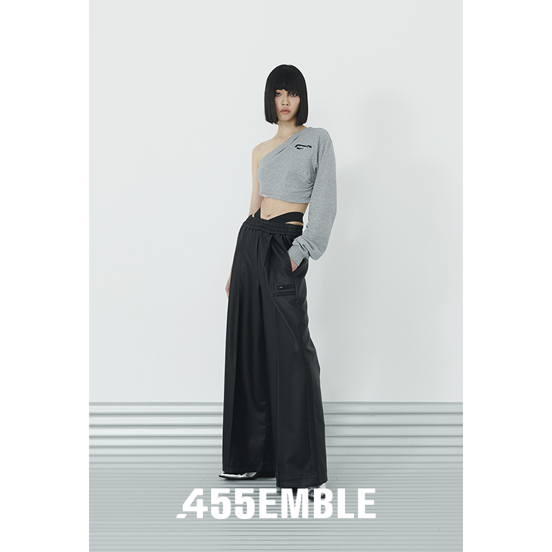 455EMBLE露肩超短卫衣轻薄小众