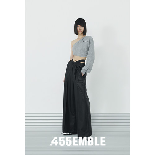 455EMBLE露肩超短卫衣轻薄小众