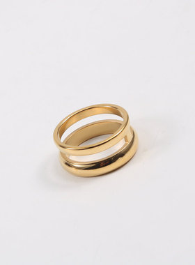 日系TopWhit双弧面钛钢电镀18k金戒指 假两件