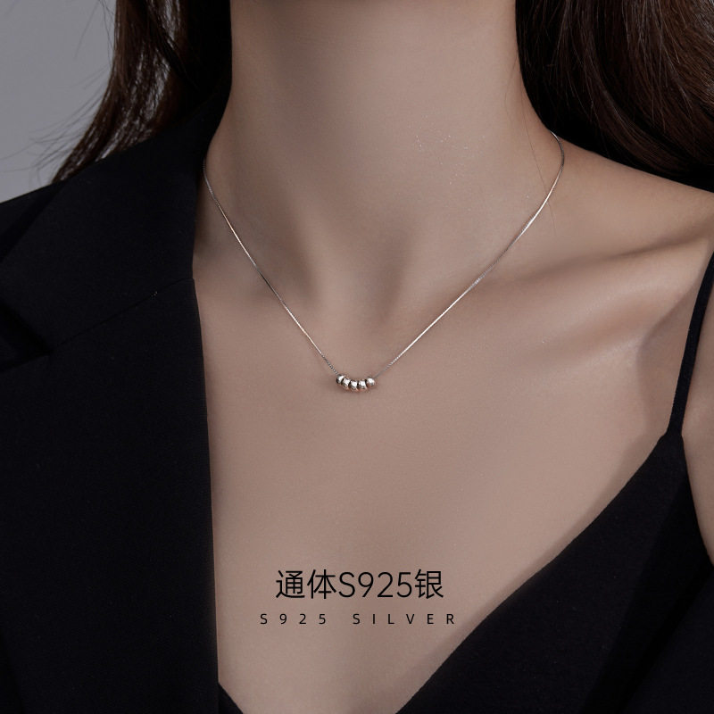 日系TopWhitS925银五福临门小圆柱项链女简约轻奢小众设计金豆豆