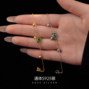 日系TopWhitS925银国潮莲花手链女小众高级设计感滴胶复古手环