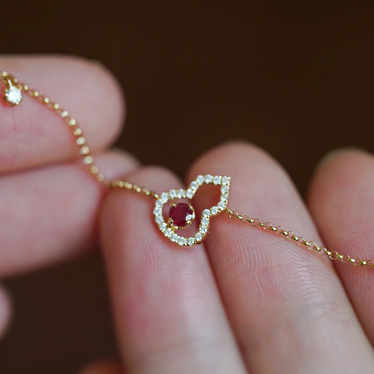 日本设计师topwhit护身葫~s925 银镀18k金手链女锆石葫芦造型镂空