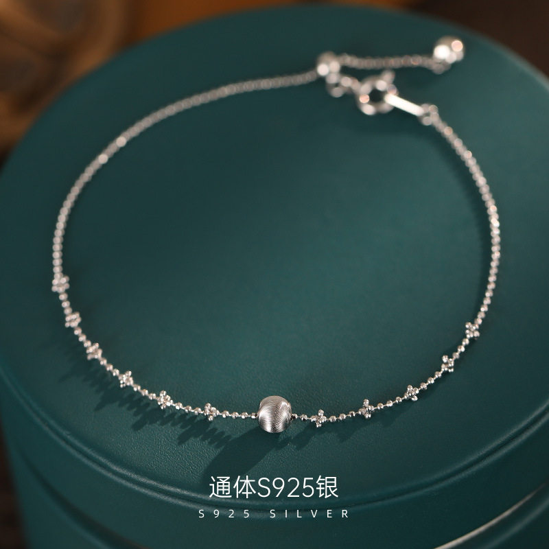 日系topwhits925银轻奢高级感猫眼拉丝手链女年精致圆珠子抽拉手