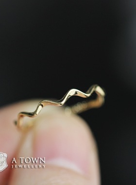 英国设计师topwhits925银镀14k金波浪造型戒指 纤细百搭叠戴