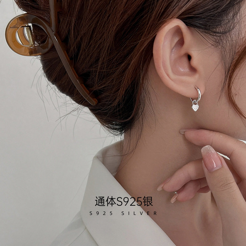 日系topwhits925银高级感爱心耳环女满钻镶嵌小众心形桃心吊坠