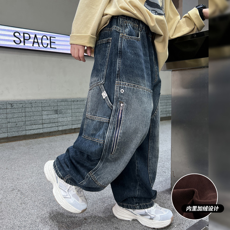 大童男装一米二三四五六年级七八九十岁小孩男裤子加绒牛仔冬裤潮