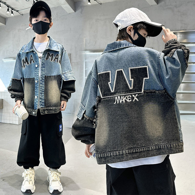 大童男装一米二三四五六年级七八九十岁小孩春秋衣服夹克牛仔外套,童装/婴儿装/亲子装,儿童牛仔外套,淘宝优惠券,粉丝福利购,淘宝优惠卷