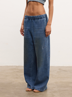 WILDERSHORE 25AW洗水仿牛仔加绒卫裤显瘦阔腿休闲做旧垂感女长裤
