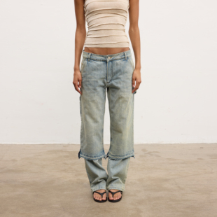 WILDERSHORE 25AW双层裤腿洗水耐磨牛仔裤结构直筒工装休闲长裤女