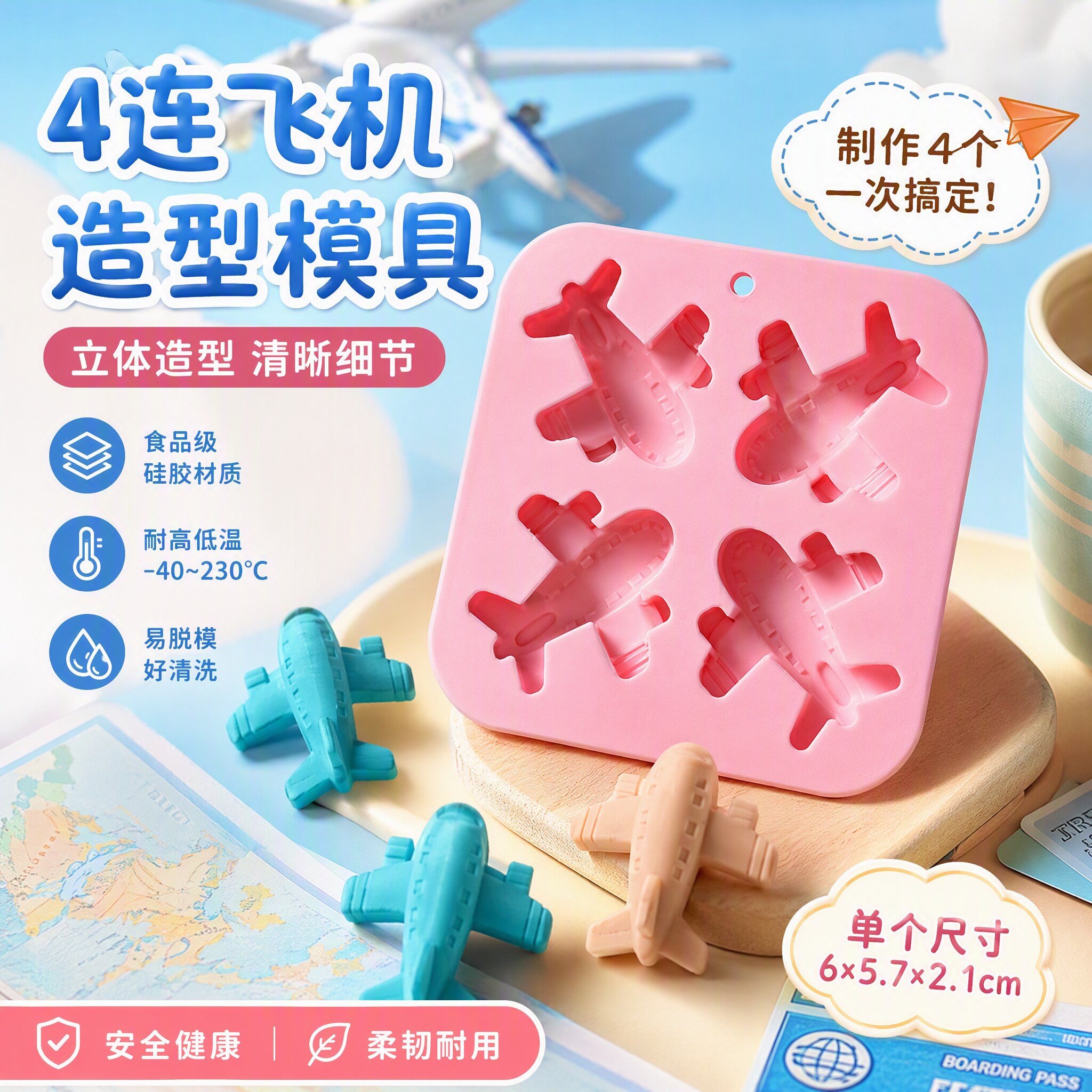 创意飞机形硅胶蛋糕模耐高温烘焙工具食品级制冰格果冻冰块巧克力