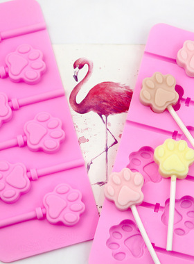 6连猫爪棒棒糖模 烘焙硅胶模 冷制雪糕模 小口糖果模不配棒