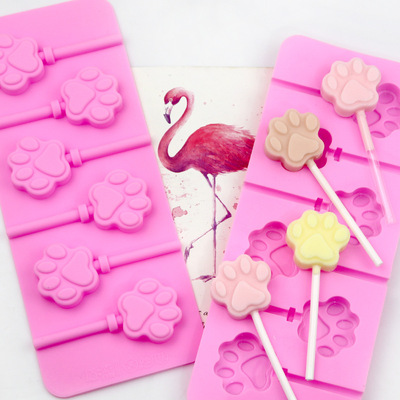 6连猫爪棒棒糖模 烘焙硅胶模 冷制雪糕模 小口糖果模不配棒