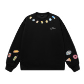 落肩卫衣男女同款 辛普森一家加绒美式 领口印花秋冬宽松圆领长袖