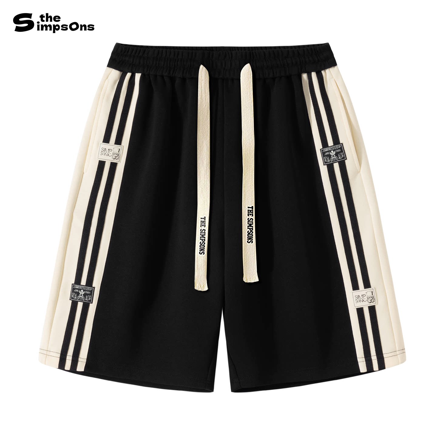 辛普森一家黑色休闲短裤男重磅潮牌美式宽松青少年学生裤子百搭