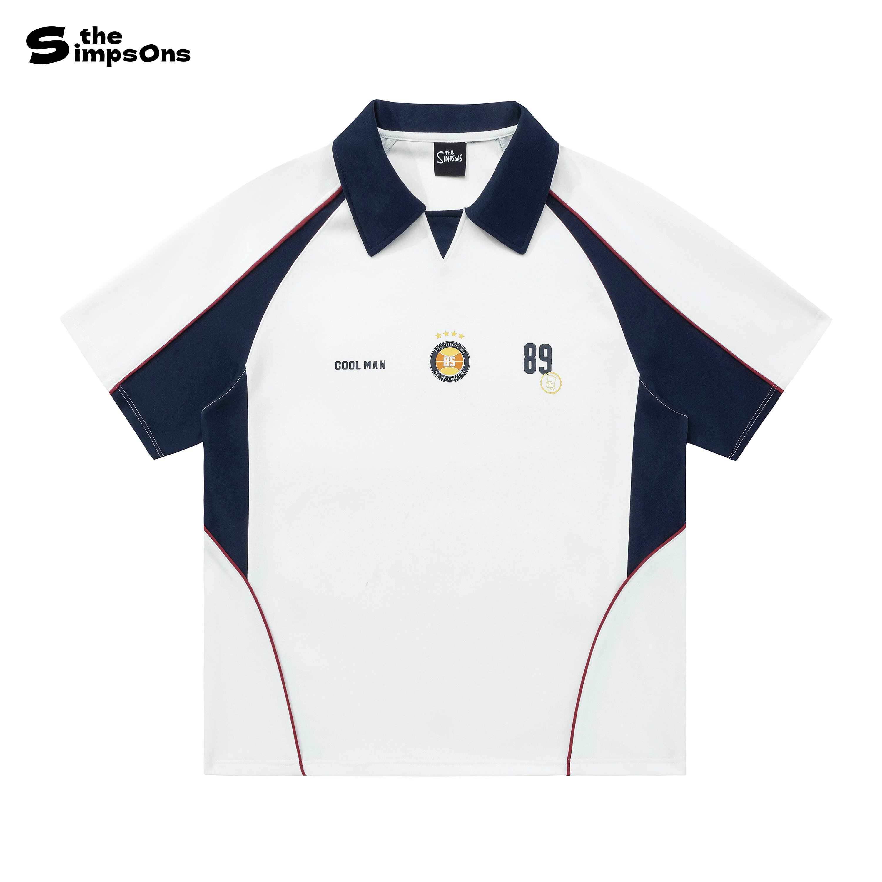 辛普森一家美式运动风撞色拼接半截袖插肩上衣海鸥领短袖POLO衫男