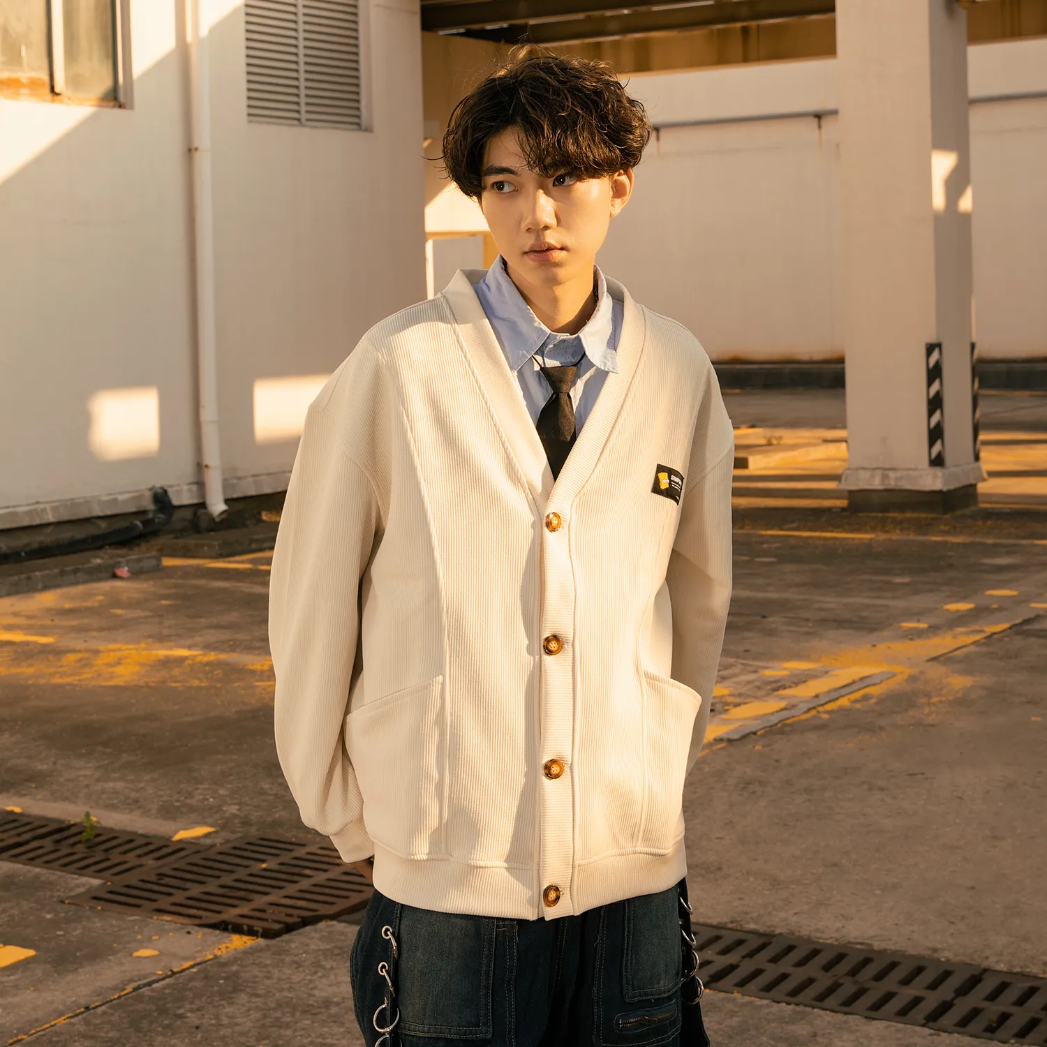 【黄子弘凡同款】辛普森一家单排扣绣标休闲v领开衫长袖针织衫