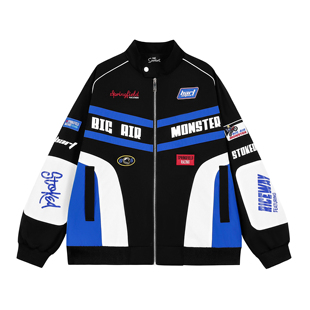【卓沅同款】辛普森一家美式高街机能风字母拼接宽松赛车服夹克