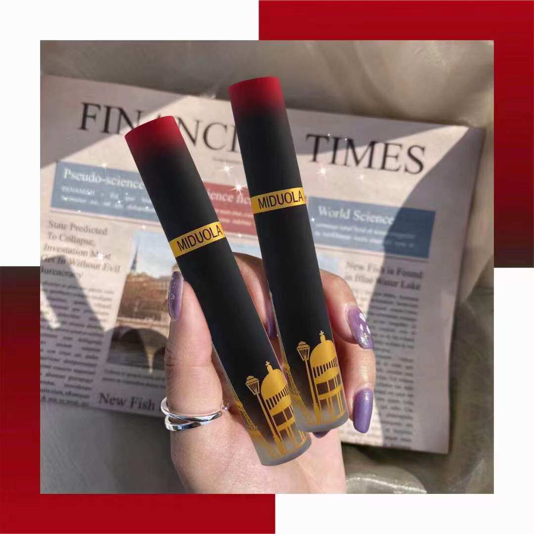 咪朵拉巴黎风情丝绒不沾杯唇釉焦糖色口红吃土裸色系哑光拿铁烟紫