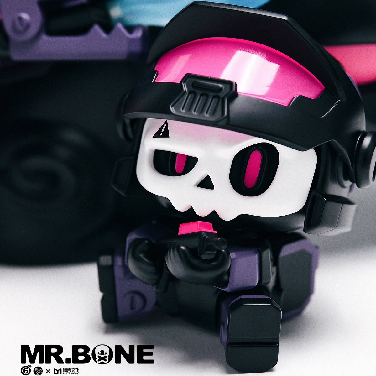 官方正版骨头先生MR.BONE黑粉龙骑士街头机甲暗黑风潮玩限量手办