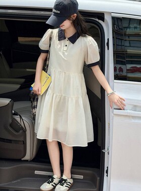 官方女童连衣裙夏款中大女孩polo裙中长款儿童学院风短袖公主