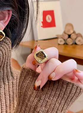 官方正品新款几何咖色方糖质感耳钉女士小众时尚百搭耳环轻奢高级