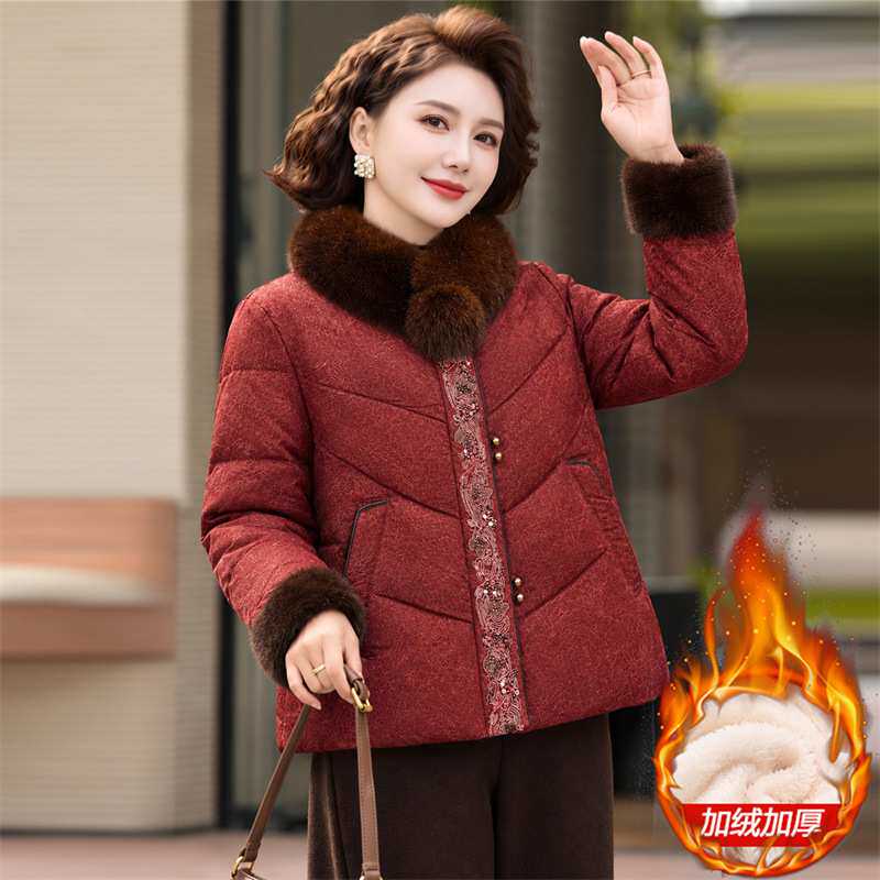 官方正品加绒棉衣外套妈妈冬装新款50多岁中老年女装高级感立领防
